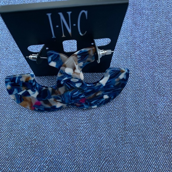 INC Blue Tortoise-Look Hoop Earrings - Picture 2 of 4